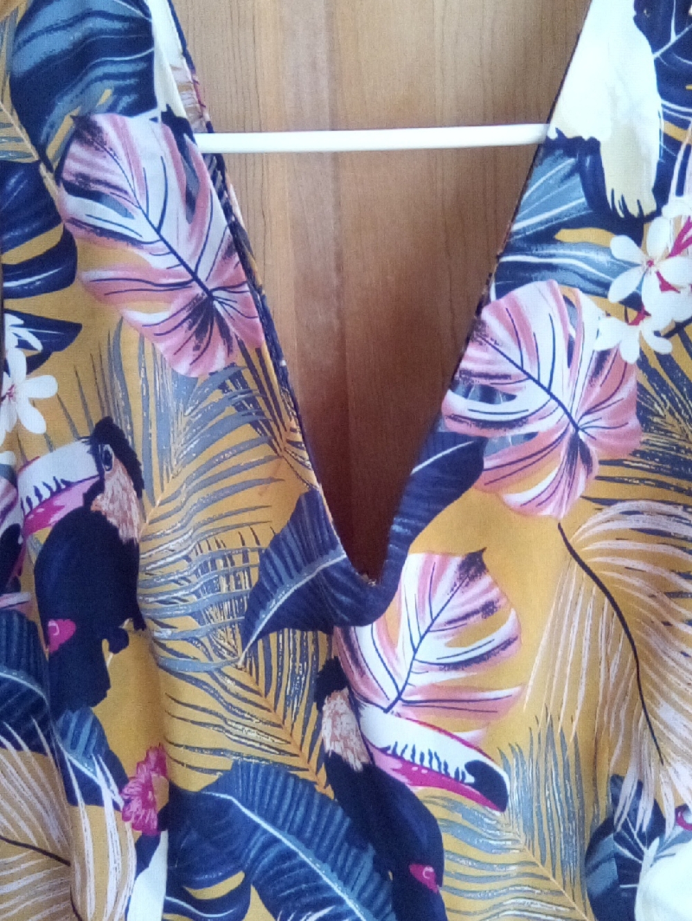 Women's Tropical Flare Jumpsuit in Mustard and Pink